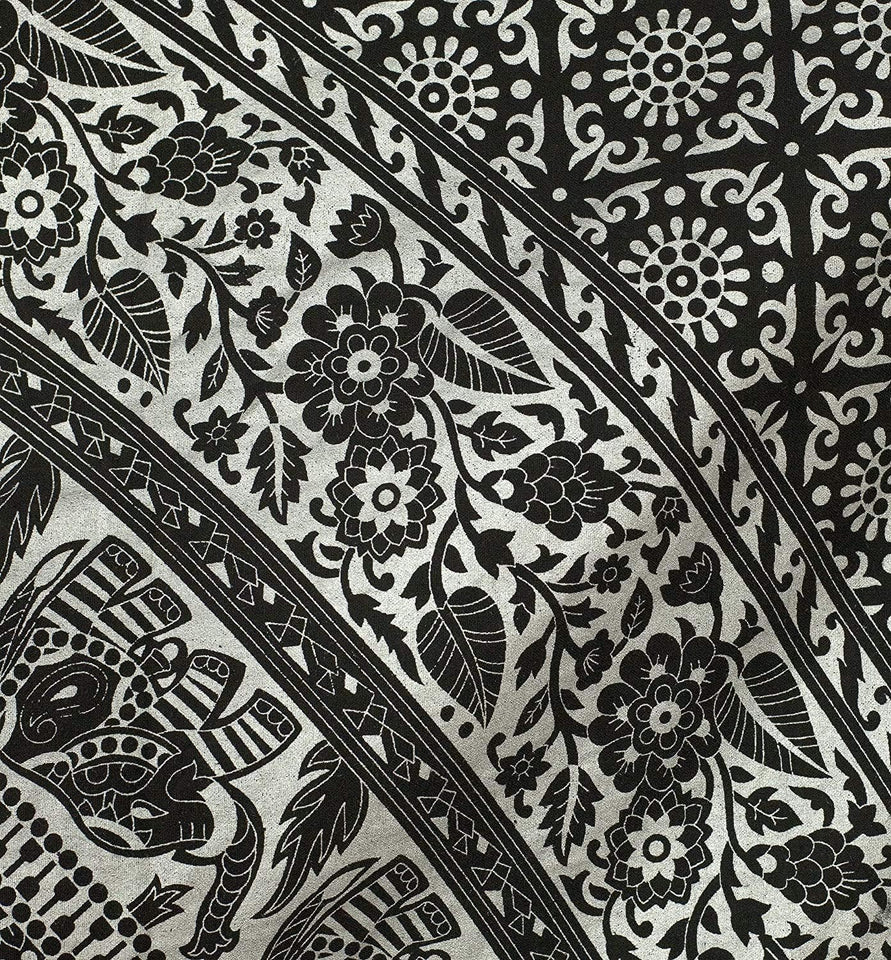 Handmade hippie Bohemian Psychedelic Elephant Mandala Wall hanging Tapestry (Black Silver)