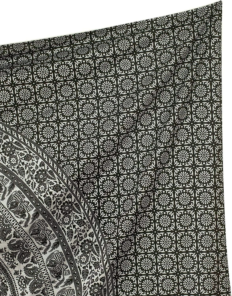 Handmade hippie Bohemian Psychedelic Elephant Mandala Wall hanging Tapestry (Black Silver)