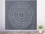 Handmade hippie Bohemian Psychedelic Elephant Mandala Wall hanging Tapestry (Black Silver)