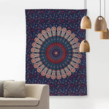 Hippie Bohemian Psychedelic Peacock Mandala Wall Hanging Bedding Tapestry (Midnight Blue)