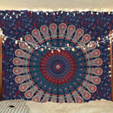 Hippie Bohemian Psychedelic Peacock Mandala Wall Hanging Bedding Tapestry (Midnight Blue)