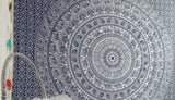 Handmade hippie Bohemian Psychedelic Elephant Mandala Wall hanging Tapestry (Navy Blue and Silver)