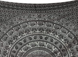 Handmade hippie Bohemian Psychedelic Elephant Mandala Wall hanging Tapestry (Black Silver)