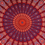 Hippie Bohemian Psychedelic Peacock Mandala Wall Hanging Bedding Tapestry (Blue Red)