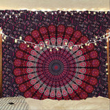 Indian Hippie Bohemian Psychedelic Peacock Mandala Wall Hanging Bedding Tapestry (Purple Pink)