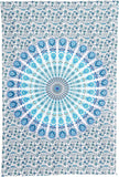 Hippie Bohemian Psychedelic Peacock Mandala Wall Hanging Bedding Tapestry (Peacock Sky Blue)