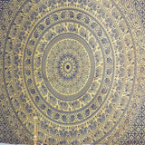 Handmade hippie Bohemian Psychedelic Elephant Mandala Wall hanging Tapestry (Navy Blue and Gold)
