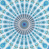 Hippie Bohemian Psychedelic Peacock Mandala Wall Hanging Bedding Tapestry (Peacock Sky Blue)