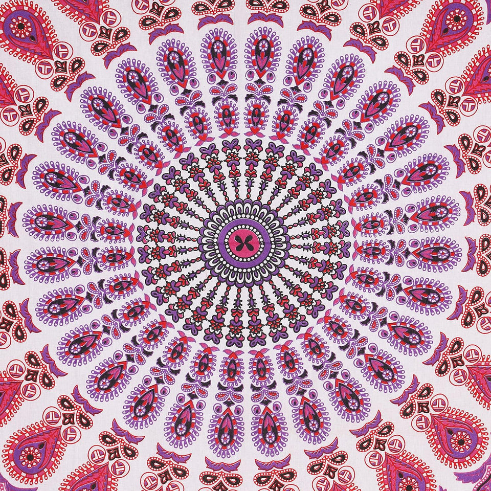Hippie Bohemian Psychedelic Peacock Mandala Wall Hanging Bedding Tapestry (Pink Blue)