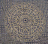 Handmade hippie Bohemian Psychedelic Elephant Mandala Wall hanging Tapestry (Navy Blue and Gold)