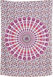 Hippie Bohemian Psychedelic Peacock Mandala Wall Hanging Bedding Tapestry (Pink Blue)