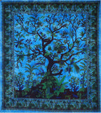 Tree of Life Wall Hanging Psychedelic Tapestry Indian Cotton Bedspread (Turquoise Tree of Life)
