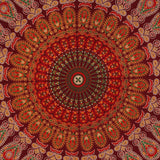 Hippie Bohemian Psychedelic Peacock Mandala Wall Hanging Bedding Tapestry (Maroon Yellow)