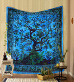 Tree of Life Wall Hanging Psychedelic Tapestry Indian Cotton Bedspread (Turquoise Tree of Life)
