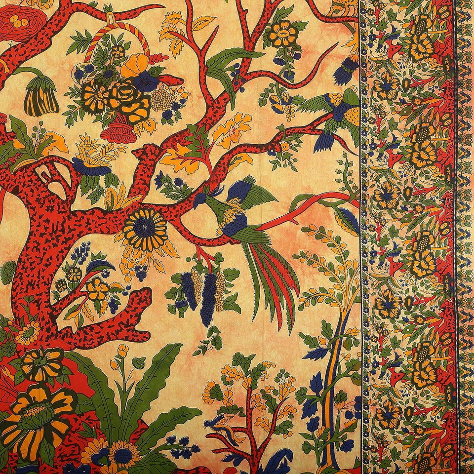 Tree of Life Wall Hanging Psychedelic Tapestry Indian Cotton Bedspread (Yellow Orange Tree of Life)