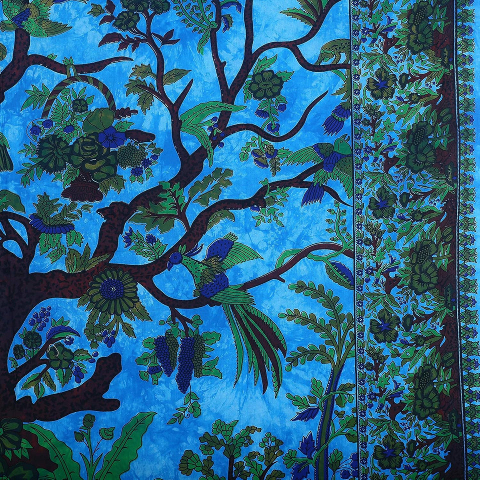 Tree of Life Wall Hanging Psychedelic Tapestry Indian Cotton Bedspread (Turquoise Tree of Life)