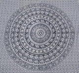 Handmade Indian hippie Bohemian Psychedelic Elephant Mandala Wall hanging Tapestry (Black And White)