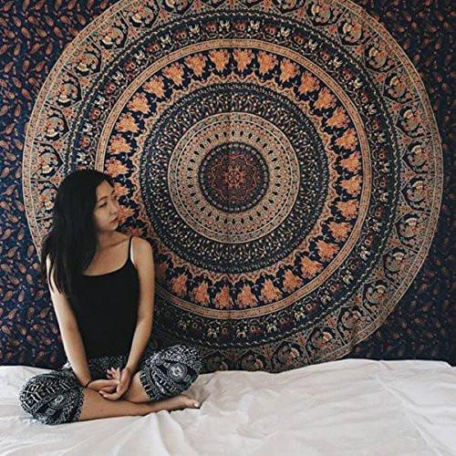 THE ART BOX Hippie Mandala Wall Hangings Peacock Large Tapestry Blue -  Indian Cotton Beach Throw Blanket, Bohemian Decor Tapestrys - Bedroom  Aesthetic
