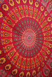 Hippie Bohemian Psychedelic Peacock Mandala Wall Hanging Bedding Tapestry (Golden Red)