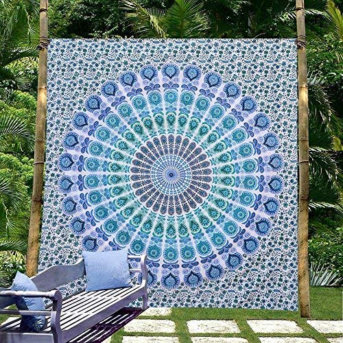 Bless international indian hippie bohemian psychedelic peacock discount mandala wall hanging bedding tapestry