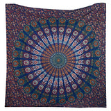 Hippie Bohemian Psychedelic Peacock Mandala Wall Hanging Bedding Tapestry (Golden Red Green)