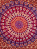 Hippie Bohemian Psychedelic Peacock Mandala Wall Hanging Bedding Tapestry (Blue Red)