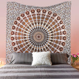 Hippie Bohemian Psychedelic Peacock Mandala Wall Hanging Bedding Tapestry (Orange Brown)