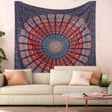 Hippie Bohemian Psychedelic Peacock Mandala Wall Hanging Bedding Tapestry (Golden Blue White)