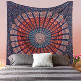 Hippie Bohemian Psychedelic Peacock Mandala Wall Hanging Bedding Tapestry (Golden Blue White)