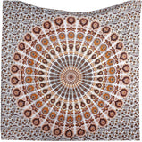 Hippie Bohemian Psychedelic Peacock Mandala Wall Hanging Bedding Tapestry (Orange Brown)
