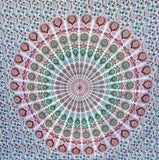 Hippie Bohemian Psychedelic Peacock Mandala Wall Hanging Bedding Tapestry (Floral Gold)