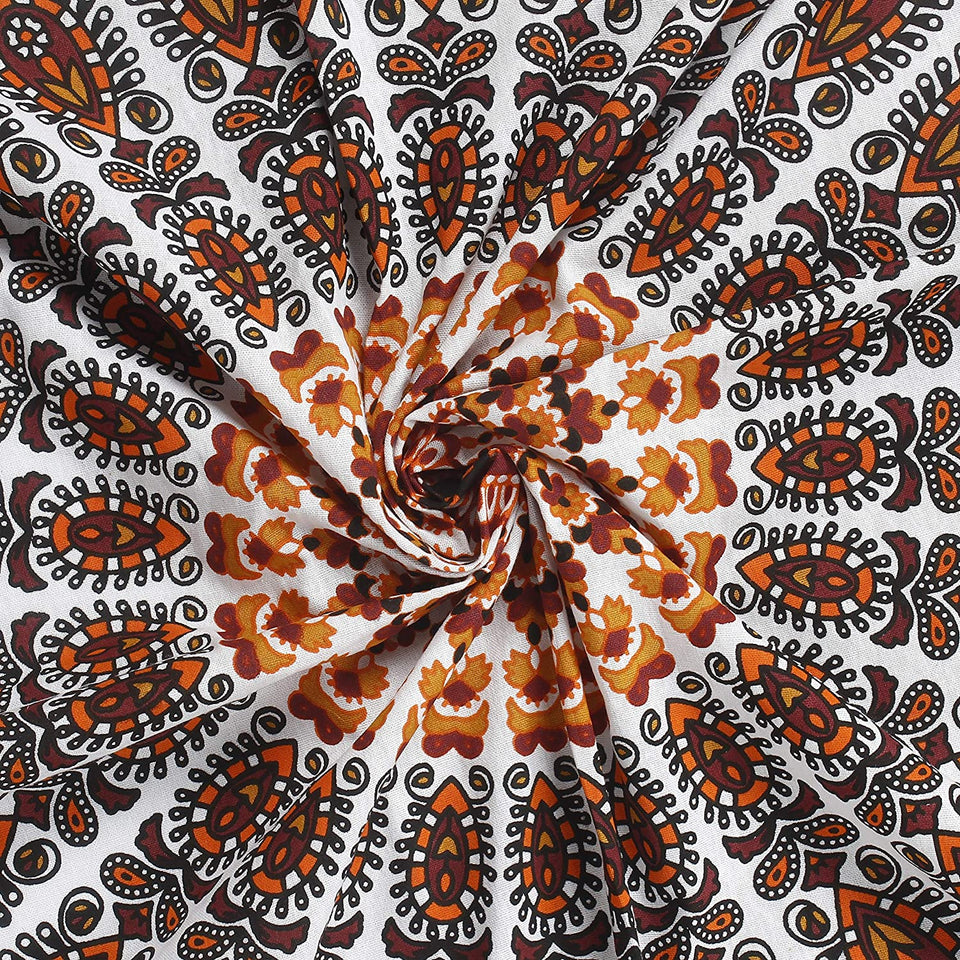 Hippie Bohemian Psychedelic Peacock Mandala Wall Hanging Bedding Tapestry (Orange Brown)
