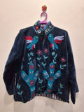 Handcrafted Navy Blue Velvet Cactus & Bird Suzani Embroidered Jacket