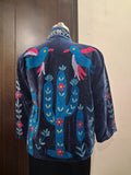 Handcrafted Navy Blue Velvet Cactus & Bird Suzani Embroidered Jacket