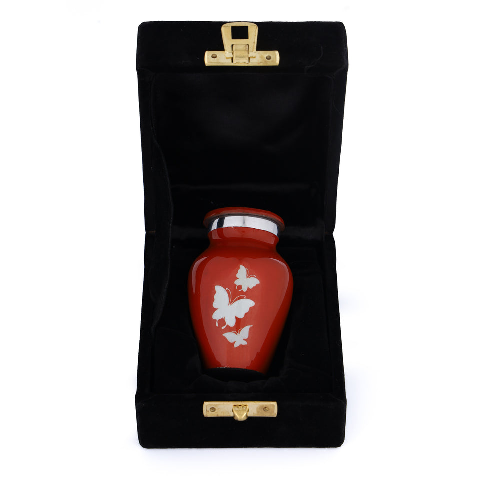 Hand Engraved Small Decorative Brass Urn with Lid – 3" Mini Keepsake Urn(Orange)
