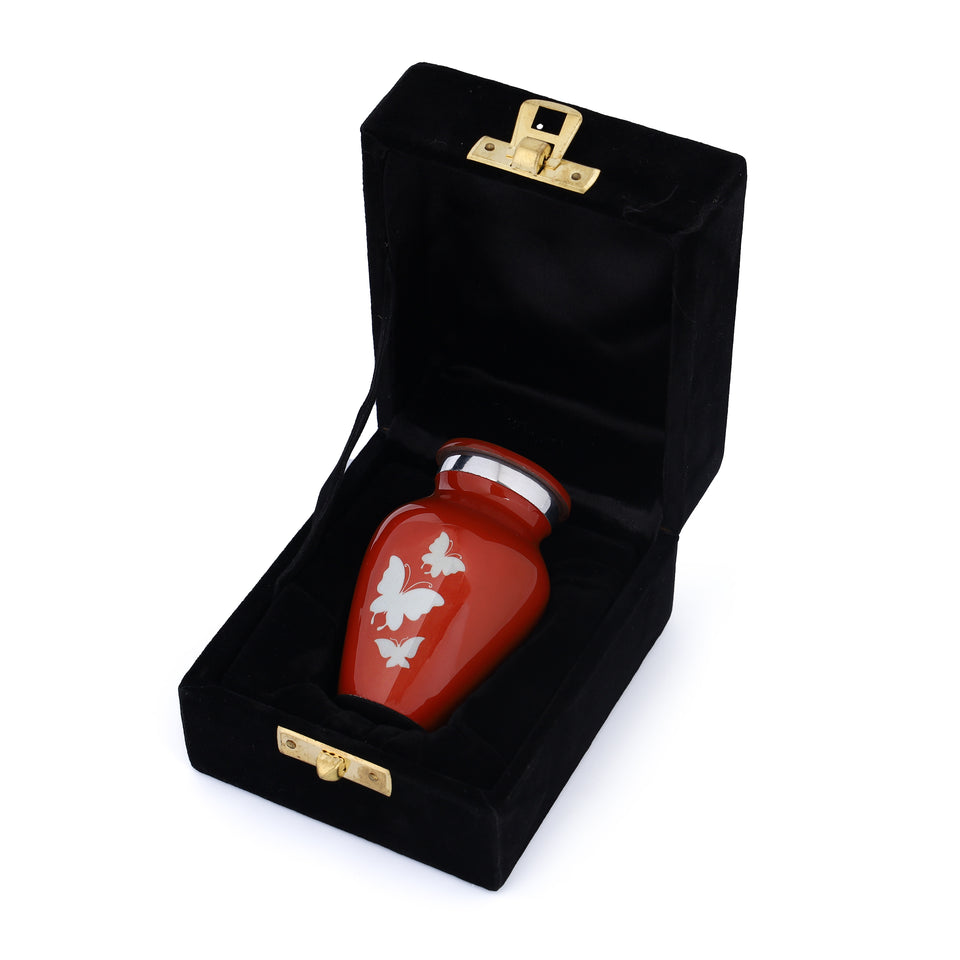Hand Engraved Small Decorative Brass Urn with Lid – 3" Mini Keepsake Urn(Orange)
