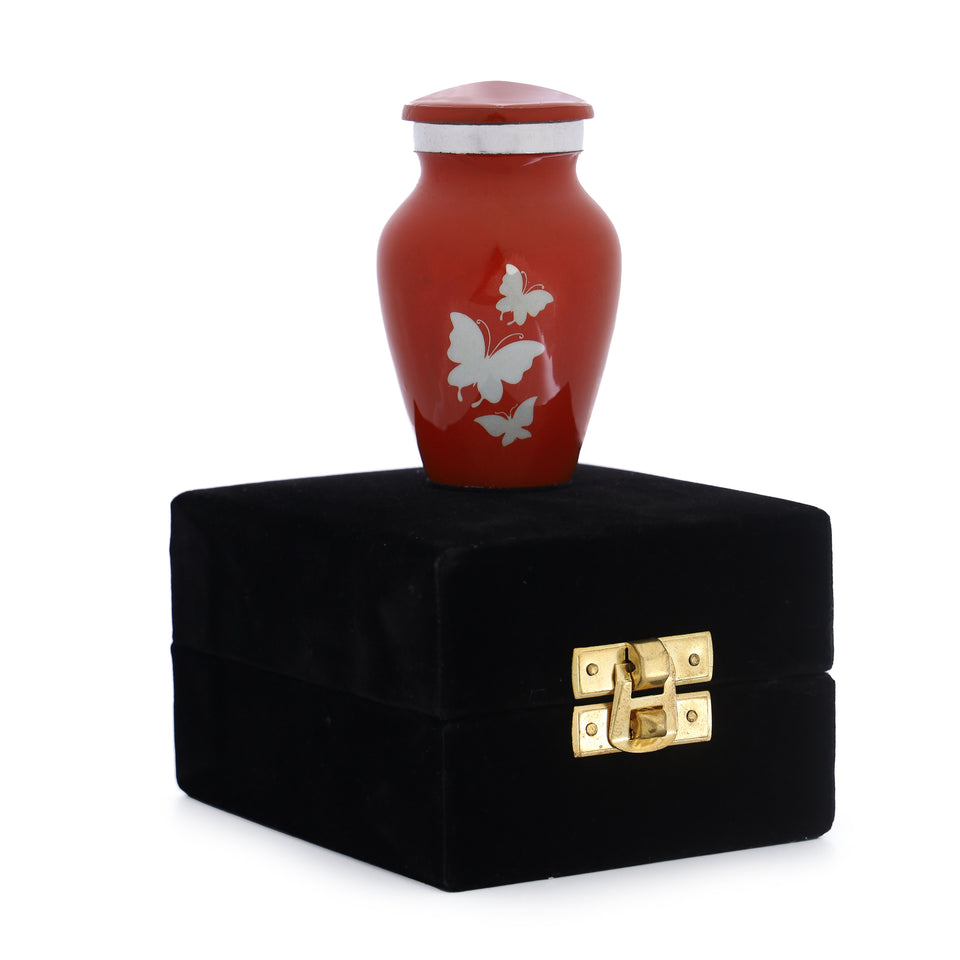 Hand Engraved Small Decorative Brass Urn with Lid – 3" Mini Keepsake Urn(Orange)