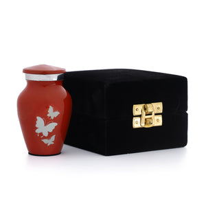 Hand Engraved Small Decorative Brass Urn with Lid – 3" Mini Keepsake Urn(Orange)