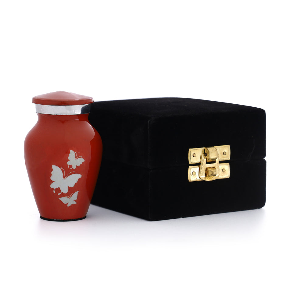 Hand Engraved Small Decorative Brass Urn with Lid – 3" Mini Keepsake Urn(Orange)
