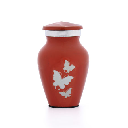 Hand Engraved Small Decorative Brass Urn with Lid – 3" Mini Keepsake Urn(Orange)