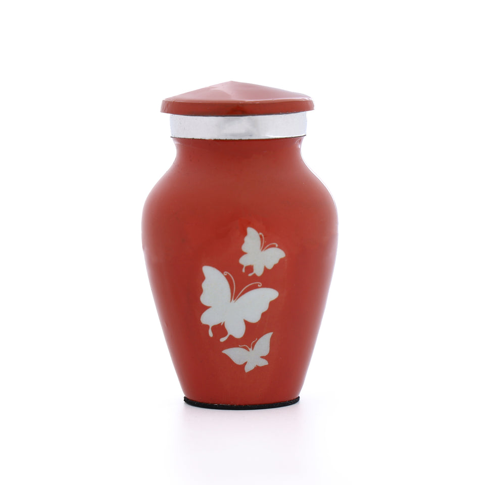 Hand Engraved Small Decorative Brass Urn with Lid – 3" Mini Keepsake Urn(Orange)