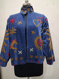 Vintage Boho Embroidered Blue Velvet Jacket