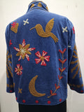 Vintage Boho Embroidered Blue Velvet Jacket