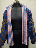 Vintage Boho Embroidered Blue Velvet Jacket
