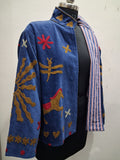Vintage Boho Embroidered Blue Velvet Jacket