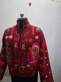 Handcrafted Maroon Velvet Christmas Santa Suzani Embroidered Jacket