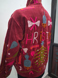 Handcrafted Maroon Velvet Christmas Santa Suzani Embroidered Jacket