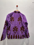 Handcrafted  Purple Velvet Floral & Pod Suzani Embroidered Jacket