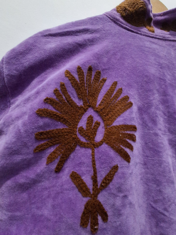 Handcrafted  Purple Velvet Floral & Pod Suzani Embroidered Jacket