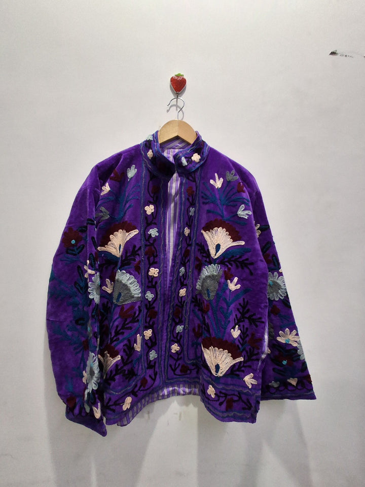 Purple Velvet Suzani Embroidered Jacket